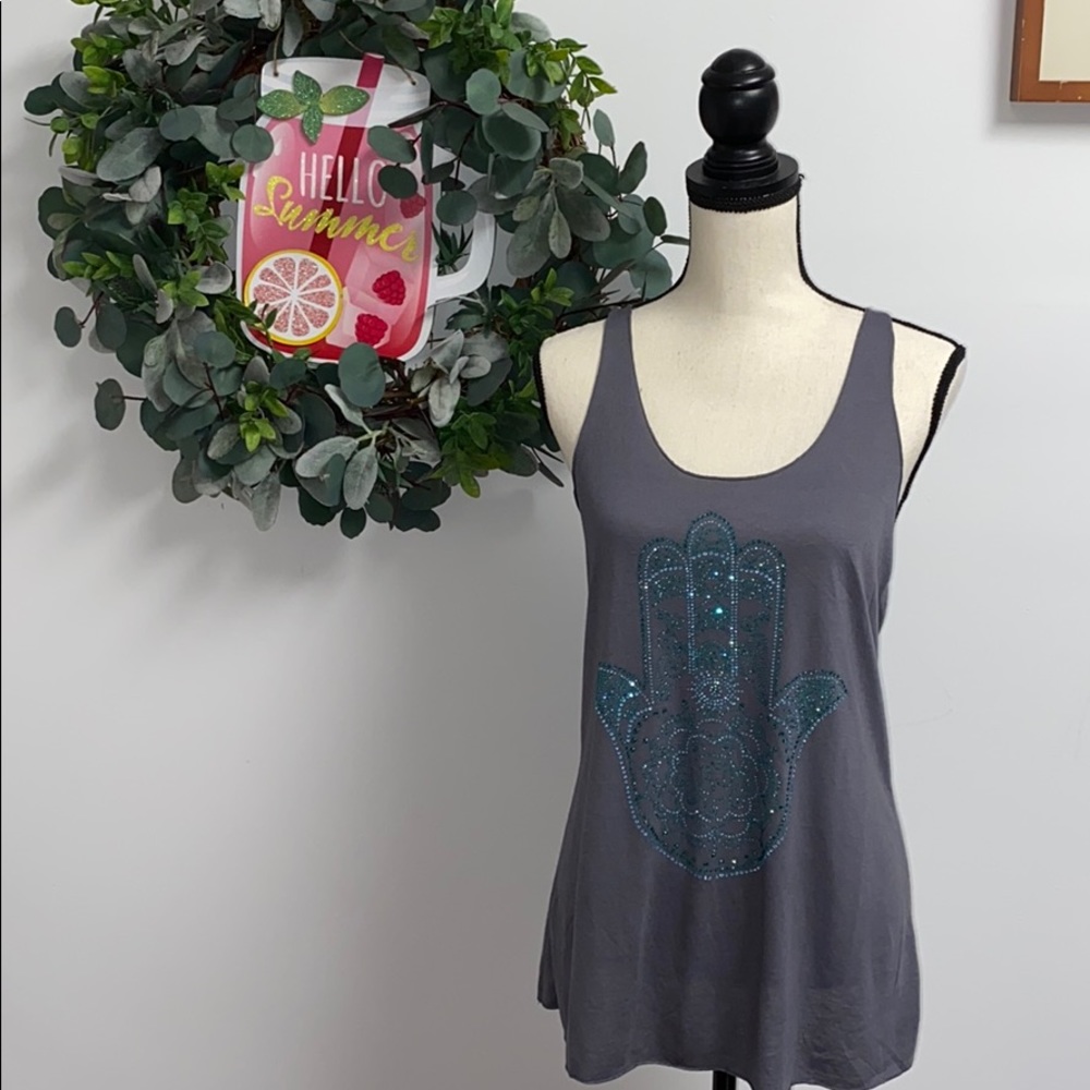 Bear Dance Beaded Hamsa Racerback Top